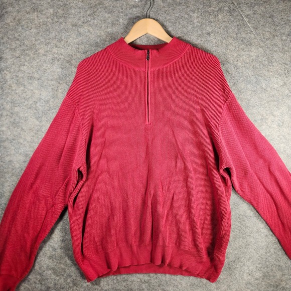 Greg Norman Collection Other - Greg Norman Mens Red 1/4 Zip Waffle Knit Sweater M India Golf Casual Relaxed Fit